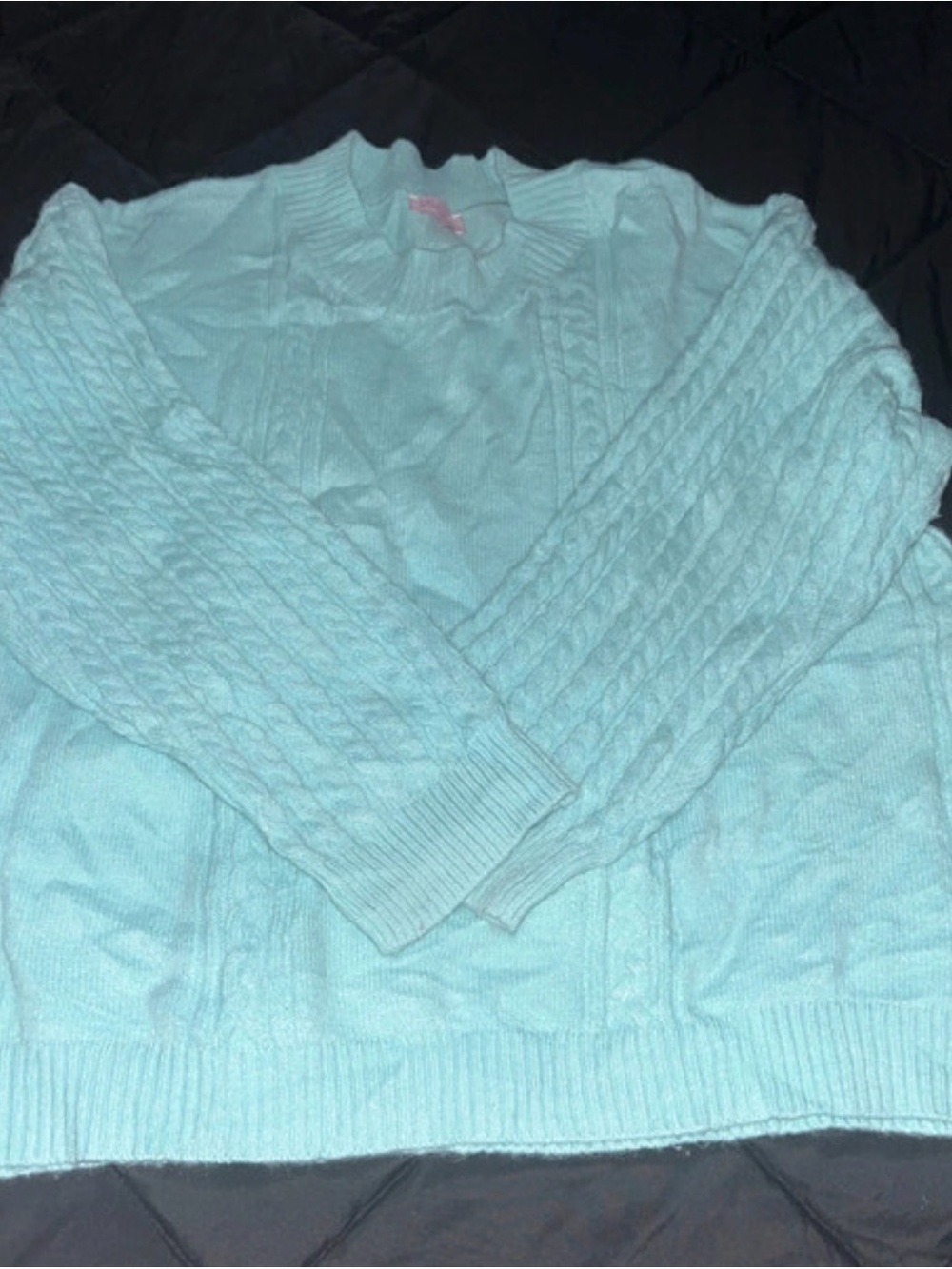 Pink Lily Mint Cable Knit Crewneck Sweater